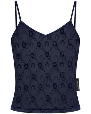 Marine Serre Moonogram Flock Mesh Top - Blue