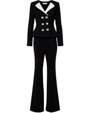 Self-Portrait Embellished-Button Peplum Jumpsuit - Black