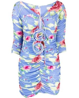 Magda Butrym Floral-Appliqué Ruched Minidress - Blue