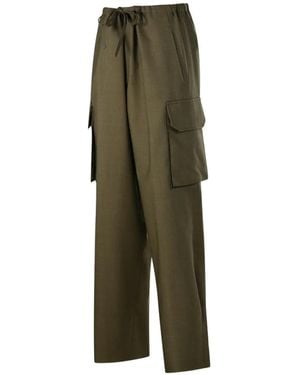The Erose Pantalones Cargo Lisos Con Cordón - Verde