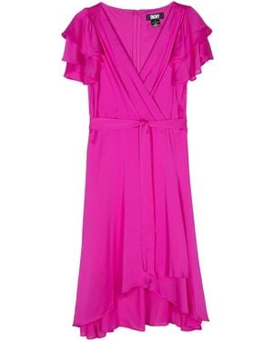 DKNY Ruffle-Detail Midi Dress - Pink
