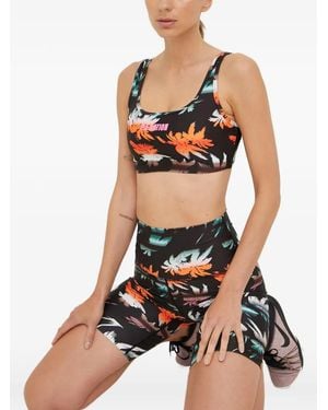P.E Nation Oasis Palm-Print Cutout-Back Sports Bra - Black