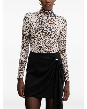 Fracomina Gathered Animal Print Blouse - White