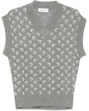 Marine Serre Moon-Jacquard V-Neck Vest - Grey