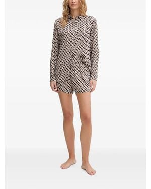 Melissa Odabash Annie Chain-Print Drawstring Shorts - Gray