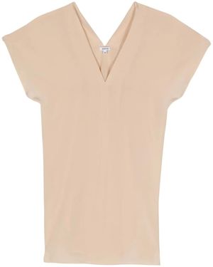 Aspesi V-Neck Crepe Silk Blouse - Natural