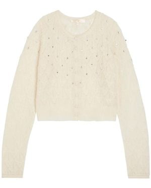 LoveShackFancy Embellished Pointelle-Knit Cardigan - White