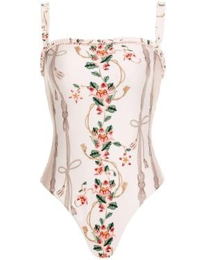 Agua Bendita Limon Navegante Floral-Print Ruffled Swimsuit - White