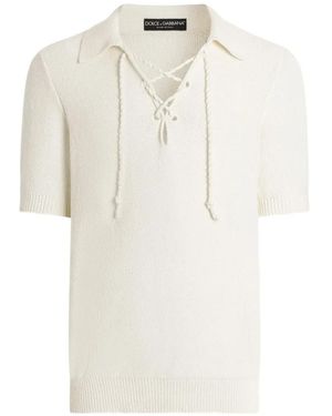 Dolce & Gabbana Lace-Up Polo Shirt - White