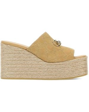 Gucci Suede Platform Wedges - Natural
