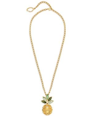 Oscar de la Renta Pineapple Crystal Leaf Pendant Necklace - Metallic