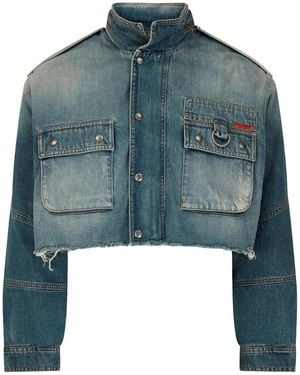 Martine Rose Logo-Patch Denim Cropped Jacket - Blue