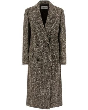 Iceberg Herringbone-Pattern Double-Breasted Coat - Brown