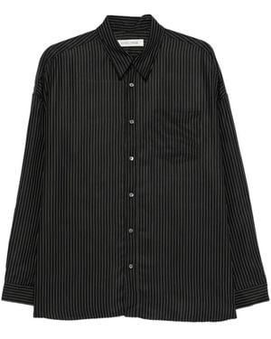 sunflower Pinstripe-Pattern Patch-Pocket Shirt - Black