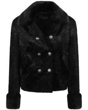 Ermanno Scervino Double-Breasted Faux-Fur Trim Jacket - Black