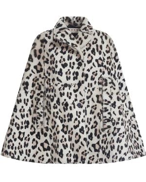 Marni Leopard-Print Wool Cape - White