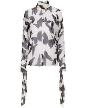 Saint Laurent Butterfly-Print Silk Blouse - White