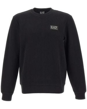 EA7 Logo-Patch Ribbed Sweatshirt - Blue