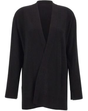 Elena Miro Open-Front Side-Slit Cardigan - Black