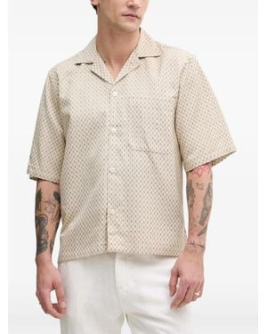 Lindbergh Geometric-Pattern Camp-Collar Shirt - Natural