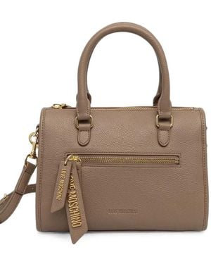 Love Moschino Logo-Plaque Pebbled-Effect Tote Bag - Brown