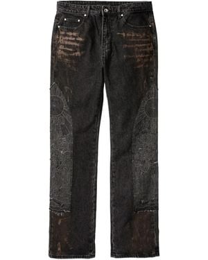 Who Decides War Appliqué Frayed Jeans - Black
