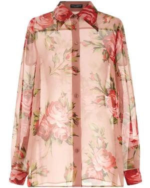 Dolce & Gabbana Bouquet Rose Silk Shirt - Pink