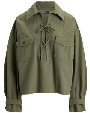 Polo Ralph Lauren Lace-Up Cotton Blouse - Green
