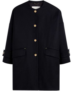 Black collarless coat womens best sale