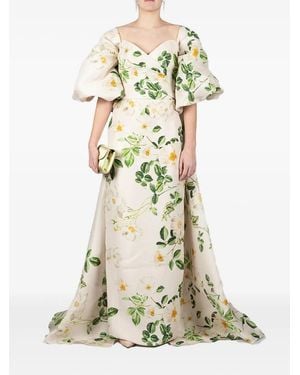 Monique Lhuillier Floral-Print Silk Cape - White