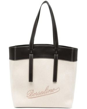 Borsalino Logo-Embroidered Contrast-Trim Tote Bag - Natural