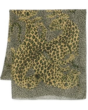 Saint Laurent Leopard-Print Scarf - Green