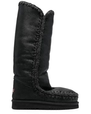Mou Whipstitch-Trim Shearling-Lined Boots - Black
