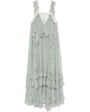 Chloé Robe Longue À Volants En Soie Mousseline - White