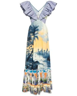 CAMILLA Jurk Met Franje Hals - Blauw