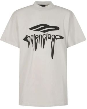 Balenciaga Graphic-Print Cotton T-Shirt - Grey