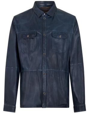 Moorer Flap-Pocket Leather Jacket - Blue