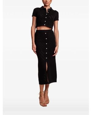 Hevron Pointelle-Knit Cropped Cardigan - Black
