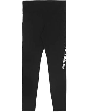Aape By A Bathing Ape Moonface Patch-Pocket Leggings - Black