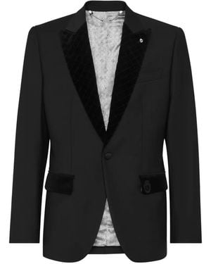 Billionaire Classic Velvet-Trimmed Tailored Blazer - Black