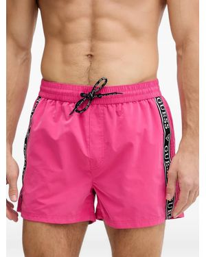 Guess Logo-Tape Drawstring Swim Shorts - Pink