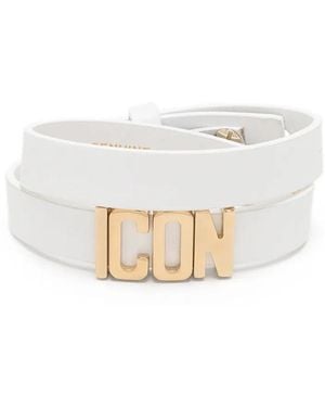 DSquared² Woman White And Gold Icon Leather Bracelet