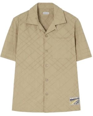 Burberry Chemise Ample En Coton À Broderies Check - Natural