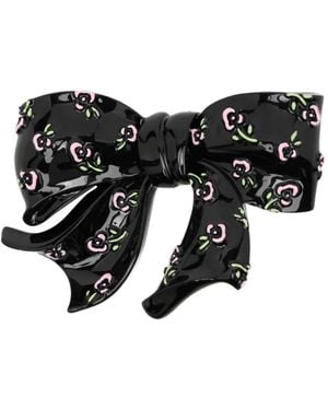 ShuShu/Tong Floral-Print Embossed Bow Hair Clip - Black