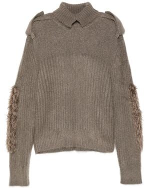 Burberry Epaulette-Detail Faux-Fur Trim Jumper - Brown