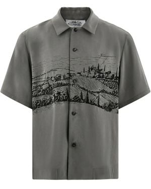 Ferragamo Seidenhemd mit Print - Grau