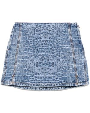 Ermanno Scervino Crocodile-Print Denim Mini Skirt - Blue