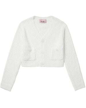 B+ AB Pocket-Detail Ribbed Cardigan - White