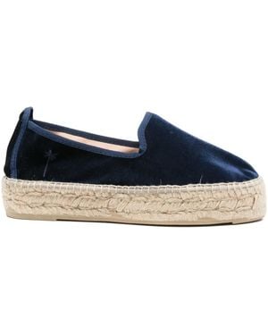 Manebí Monaco Velvet Platform Espadrilles - Blue