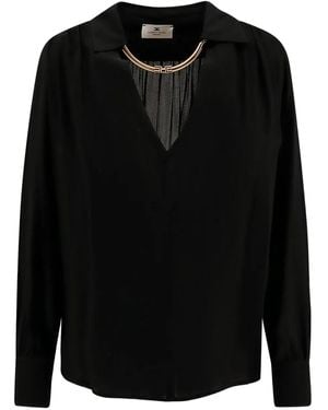 Elisabetta Franchi Pleated-Neck Shirt - Black